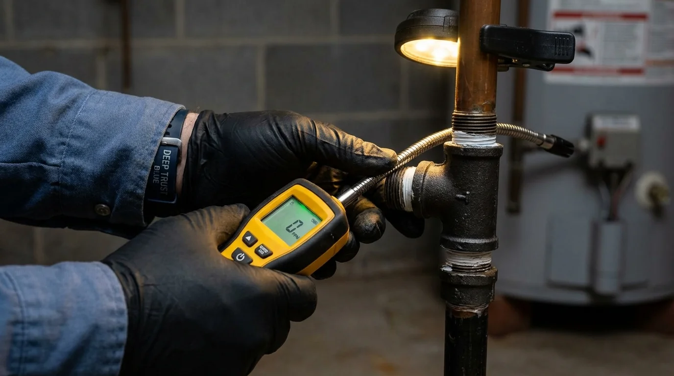 Gas leak detection with electronic sniffer by Johns Plumbing LLC in Minooka