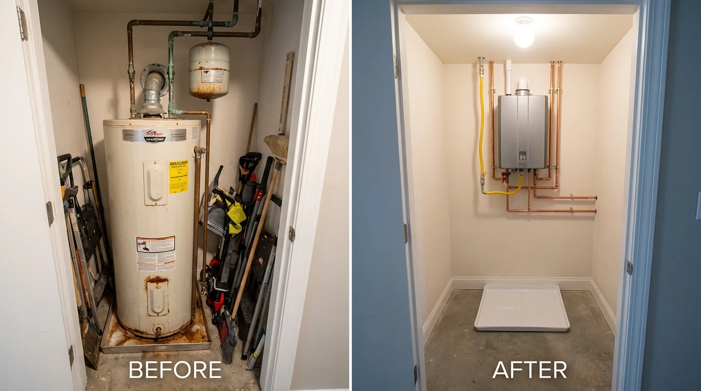 Tank water heater versus wall-mounted tankless unit comparison for Minooka, IL homeowners